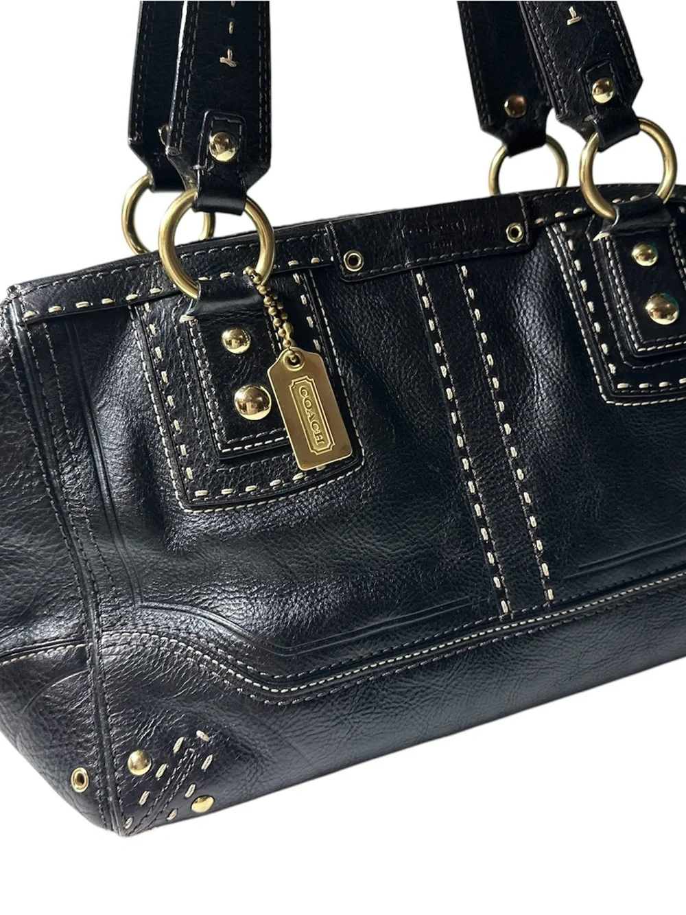 Vintage COACH Andrea Hamptons Black Leather Shoulder Bag Y2K